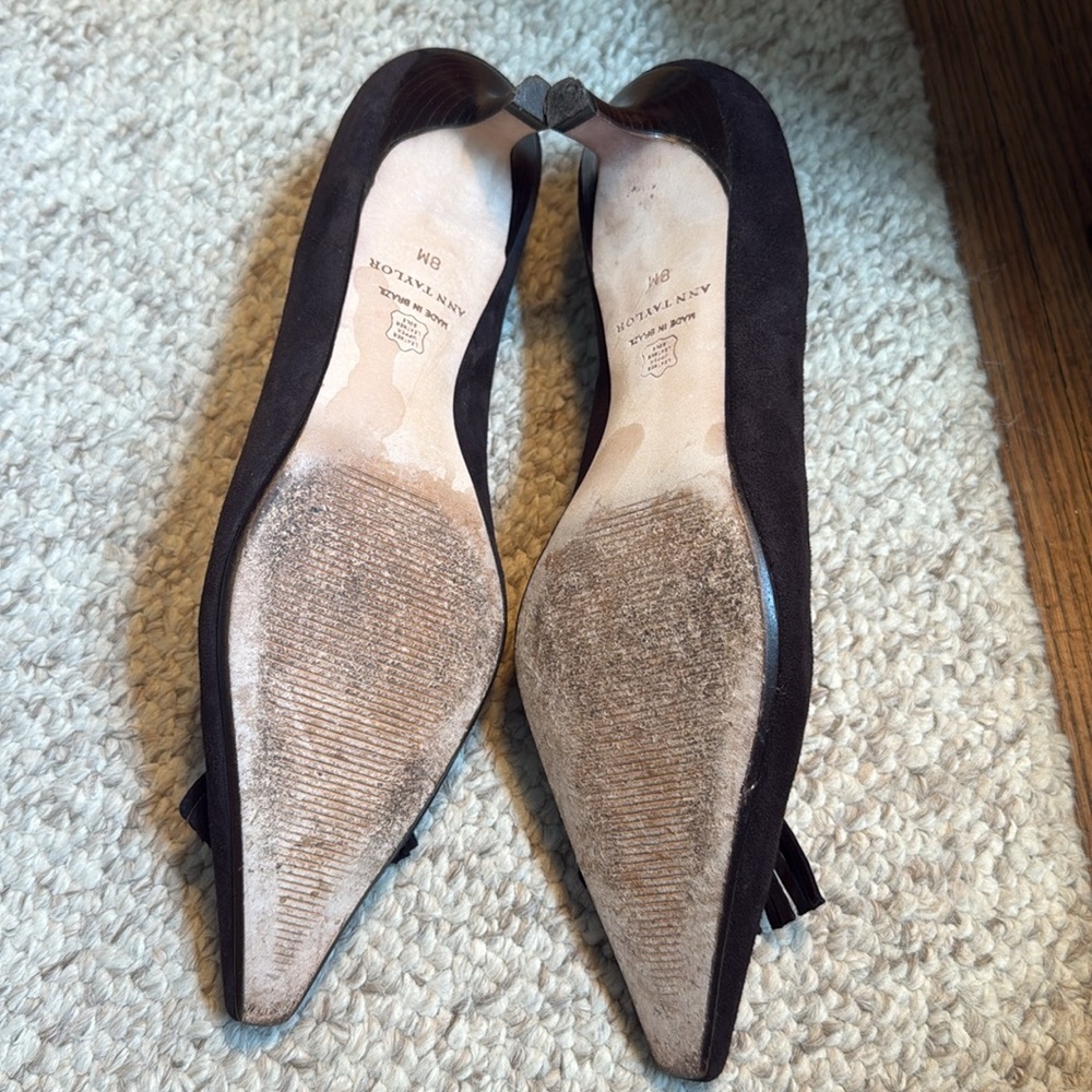 Ann Taylor Nadia Dark Chocolate Suede Kitten Heel with tassel toe - Picture 5 of 5